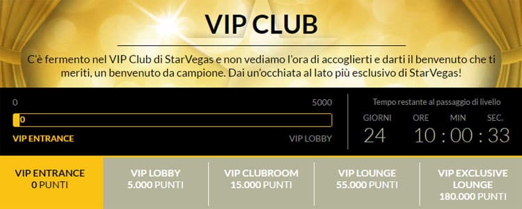schermata VIP Club su StarVegas