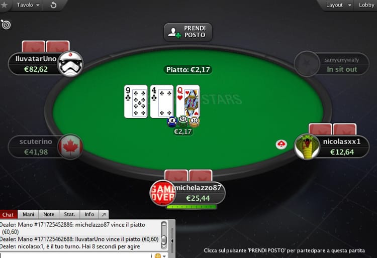 schermata di gioco su PokerStars