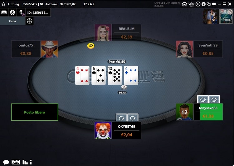 schermata di gioco di SNAI Poker