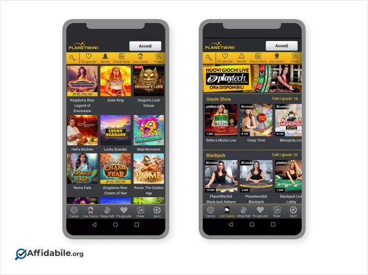 interfaccia di uno dei nuovi casino da mobile