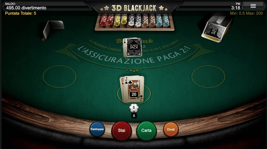 il blackjack 3d su olybet