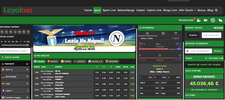 loyalbet interfaccia grafica
