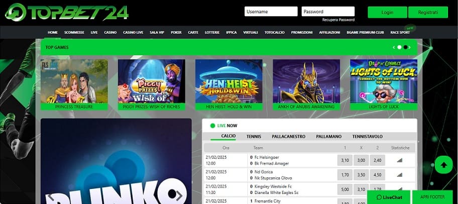 topbet24 interfaccia grafica