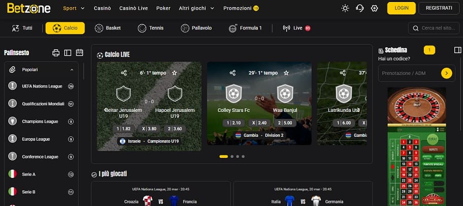 betzone interfaccia grafica