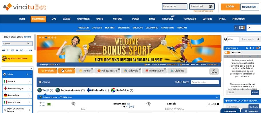vincitubet interfaccia grafica