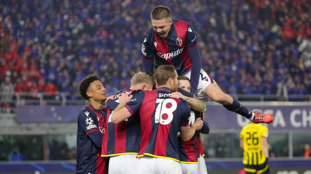 Il Bologna nella partita contro il Borussia Dortmund del 21 gennaio 2025