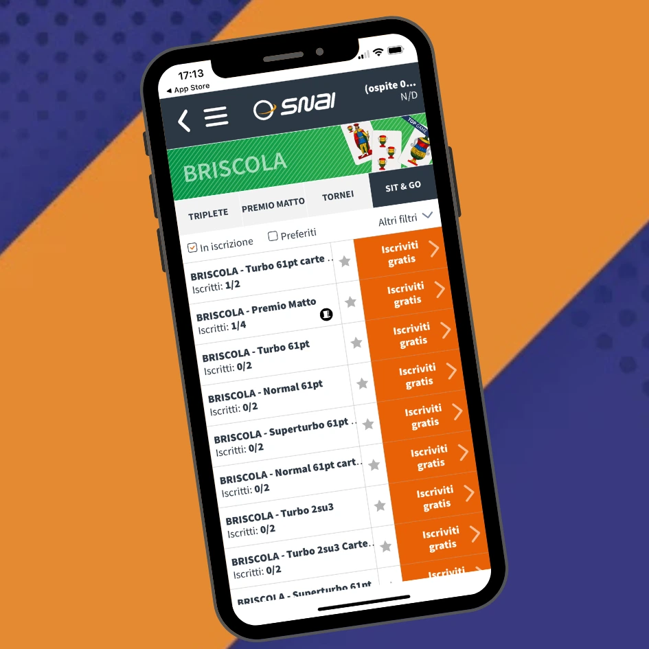 Briscola online soldi veri - SNAI Mobile