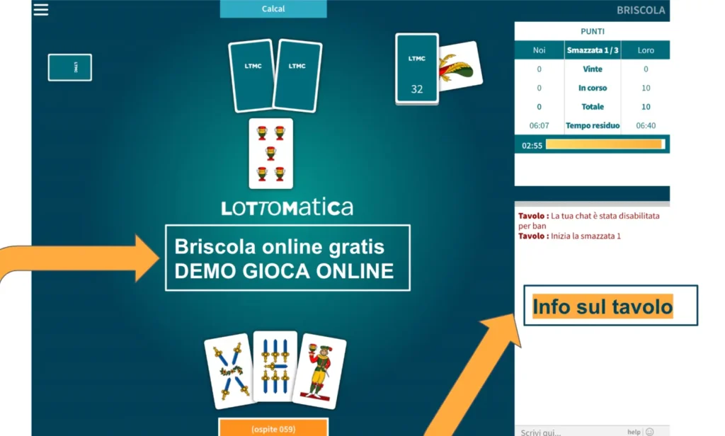 Briscola online gratis senza registrazione su Lottomatica