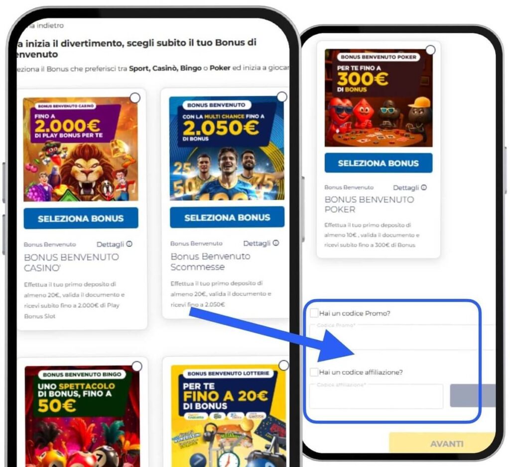 Dove inserire il codice promozionale su Goldbet