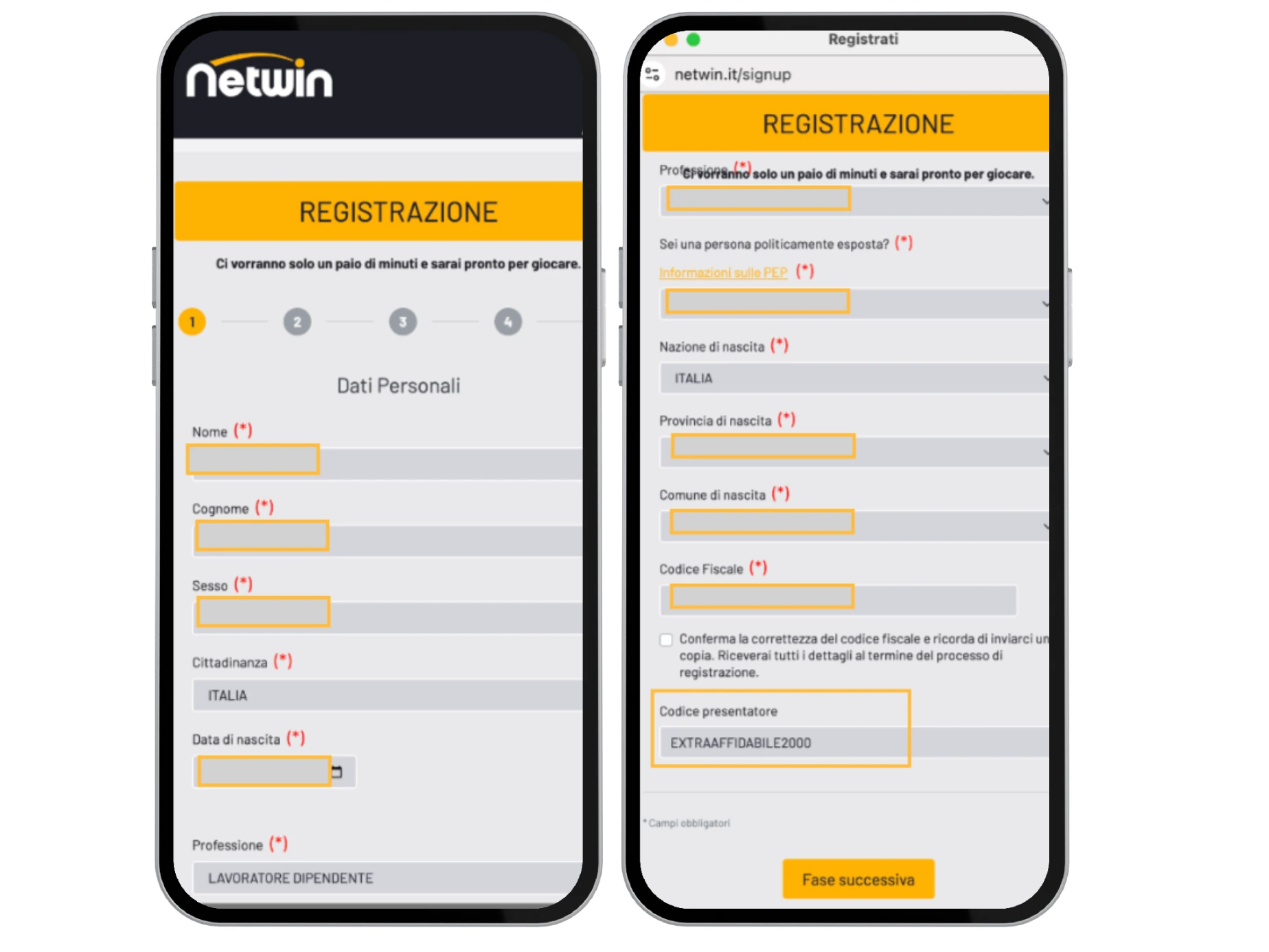 Dove inserire il codice promo Netwin