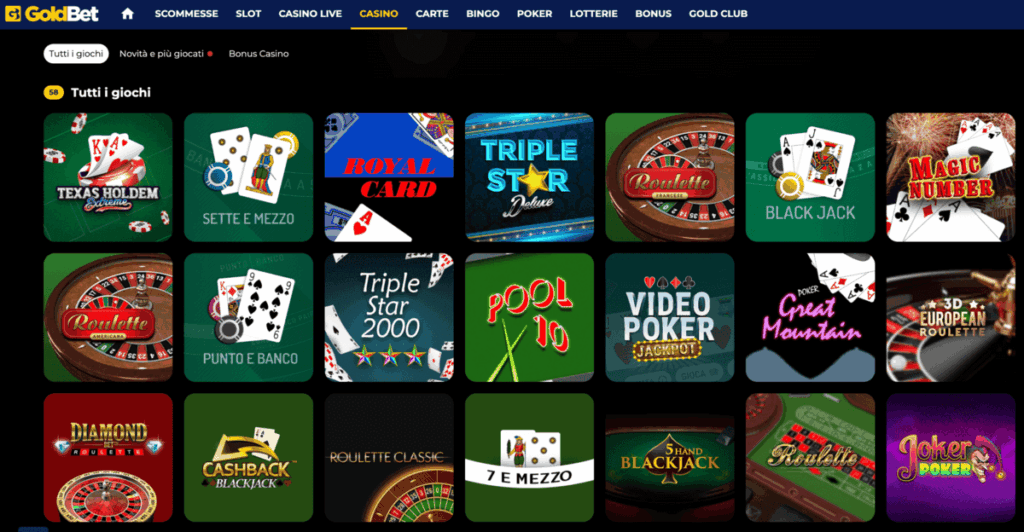 Interfaccia Goldbet casino