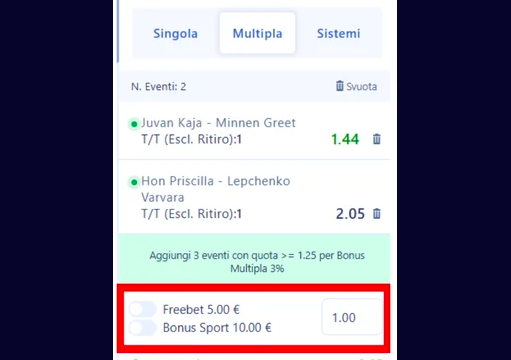 Schermata schedina William Hill