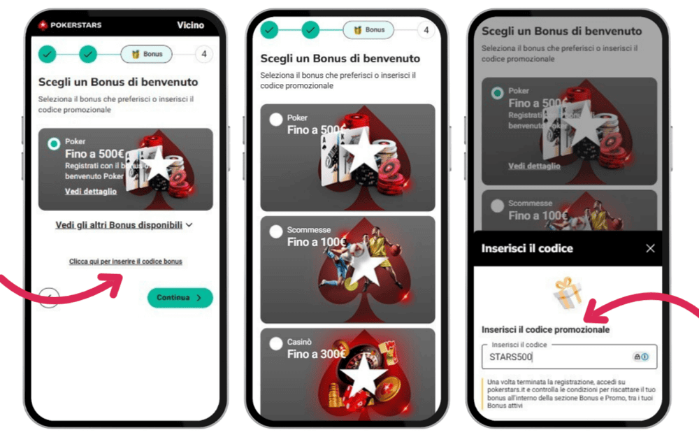 Registrazione con codice bonus Pokerstars