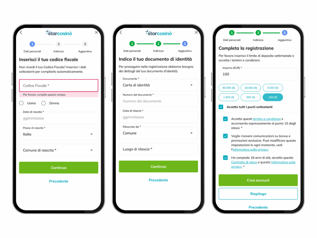 Registrazione Starcasin&ograve; senza codice promo