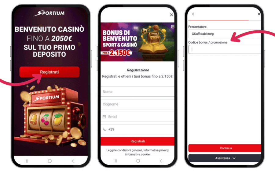 Dove inserire codice promo Sportium