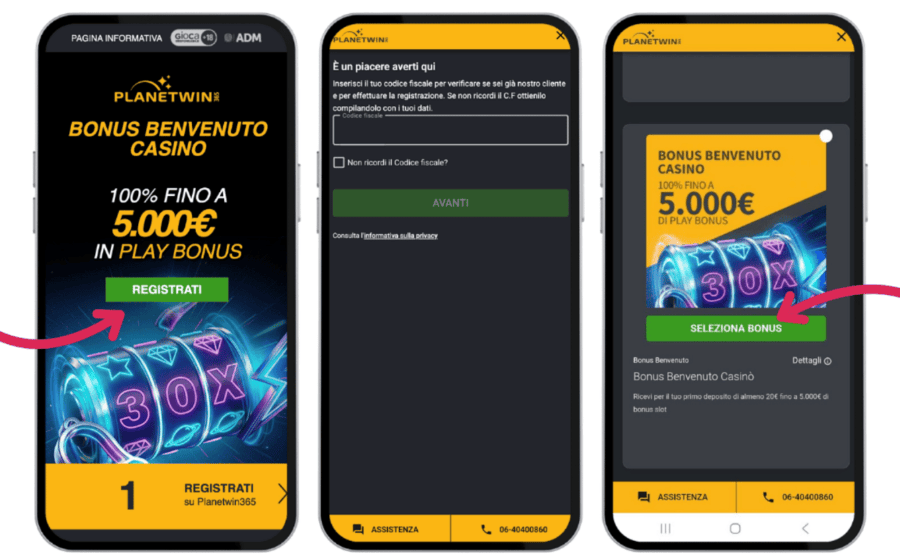 Registrazione senza codice promozionale Planetwin365