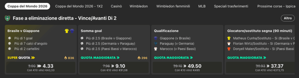 Quote maggiorate bet365