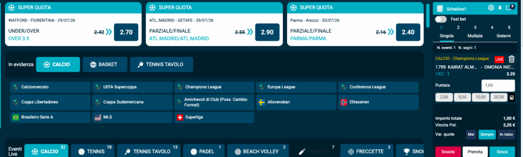 StarCasin&ograve; schedina