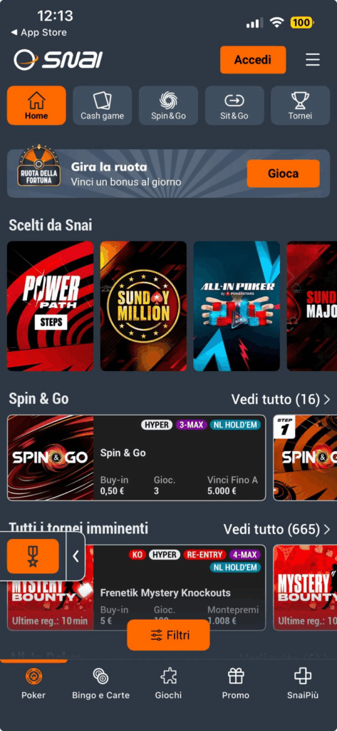 L'app poker di SNAI