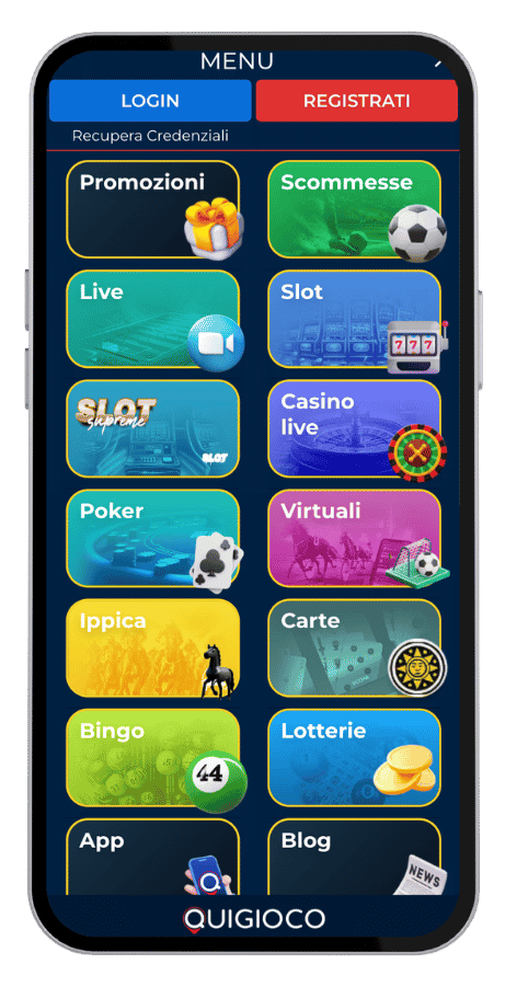 Quigioco.it menu di navigazione da mobile