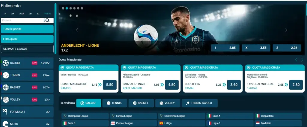 Starcasino schermata scomesse